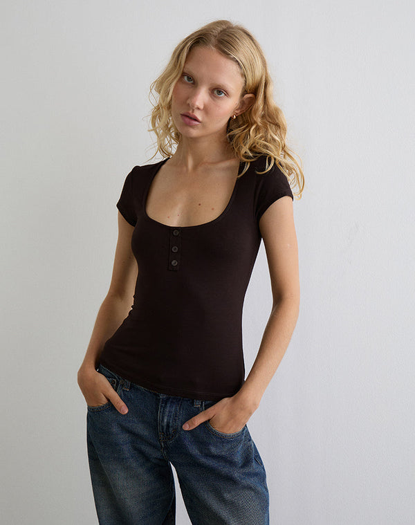 motel rocks Vibian Short Sleeve Top in Chocolate Brown
