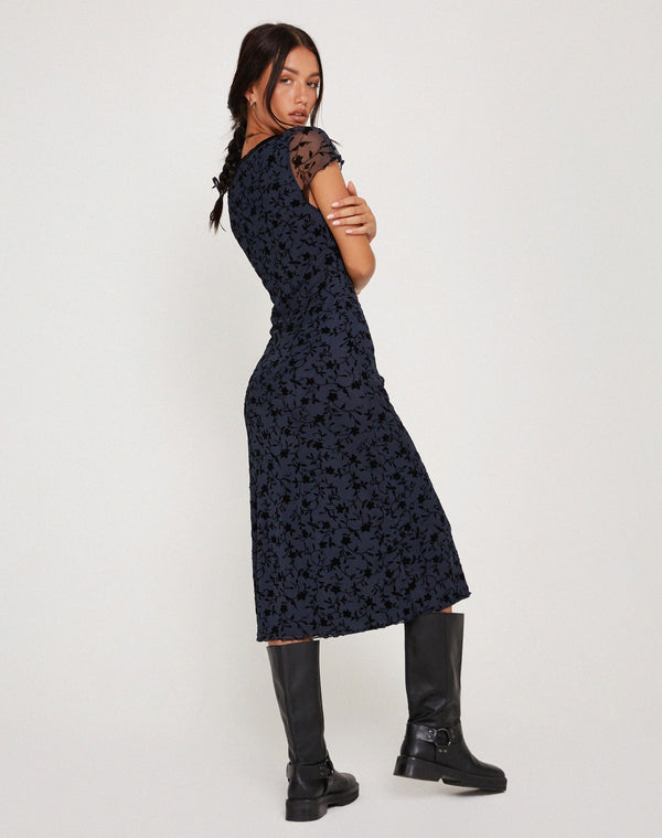 Motel Rocks Vilinia Midi Dress In Pretty Petal Flock Black