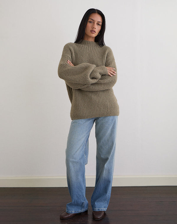 Motel Rocks Viola Oversized Knitted Jumper In Light Olive