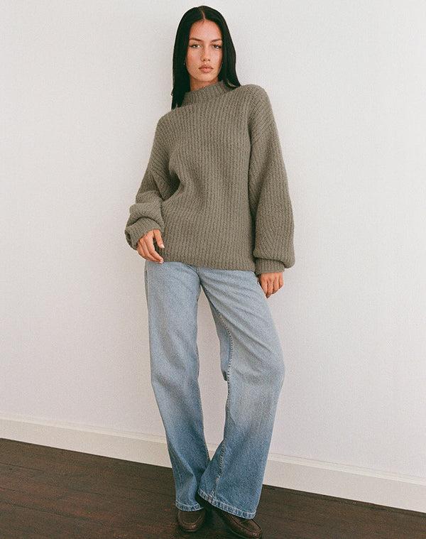 Motel Rocks Viola Oversized Knitted Jumper In Light Olive