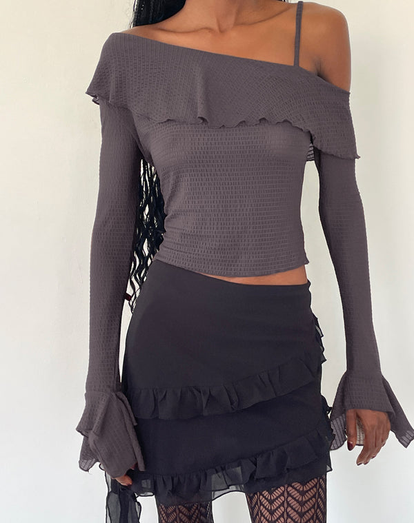 Motel Rocks Viserra Asymmetric Long Sleeve Top In Bubble Mesh Brown