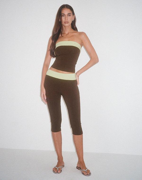 Motel Rocks Vivah Fold-over Capri In Chocolate Brown With Pistachio Binding