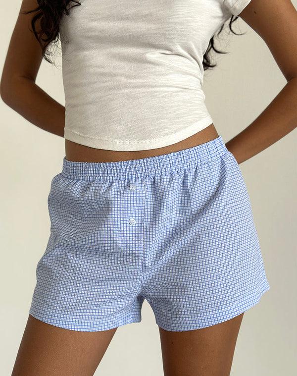 Motel Rocks Voir Short In Poplin Gingham Blue And White