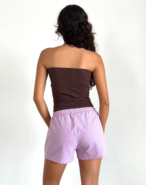 Motel Rocks Voir Short In Poplin Pink And Purple Stripe
