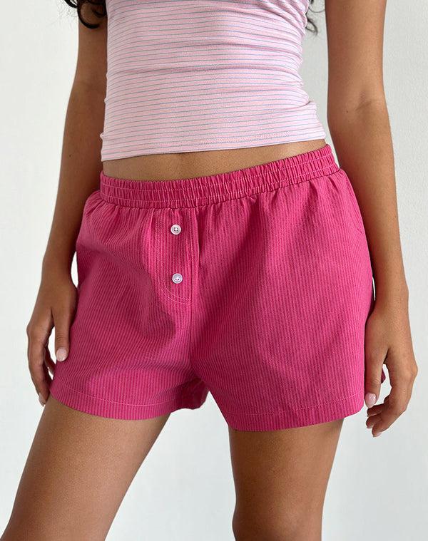motel rocks Voir Short in Poplin Red and Pink Stripe