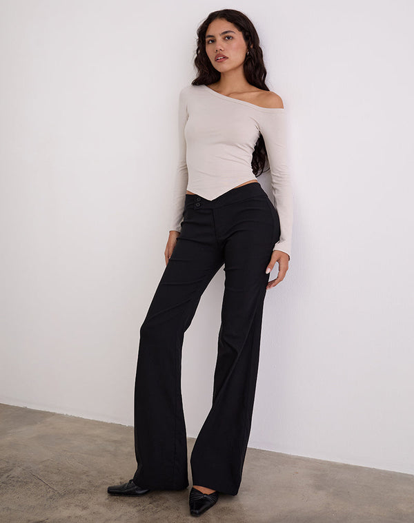 Motel Rocks Wakana Asymmetric Long Sleeve Top In Cannoli Cream