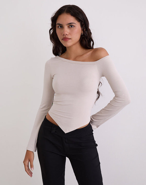 motel rocks Wakana Asymmetric Long Sleeve Top in Cannoli Cream