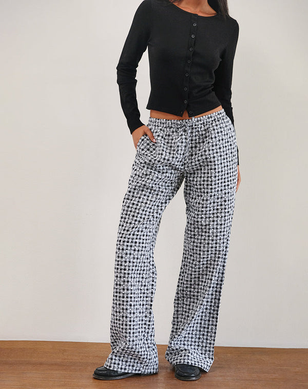 motel rocks Wasic Wide Leg Trouser in Floral Gingham Black