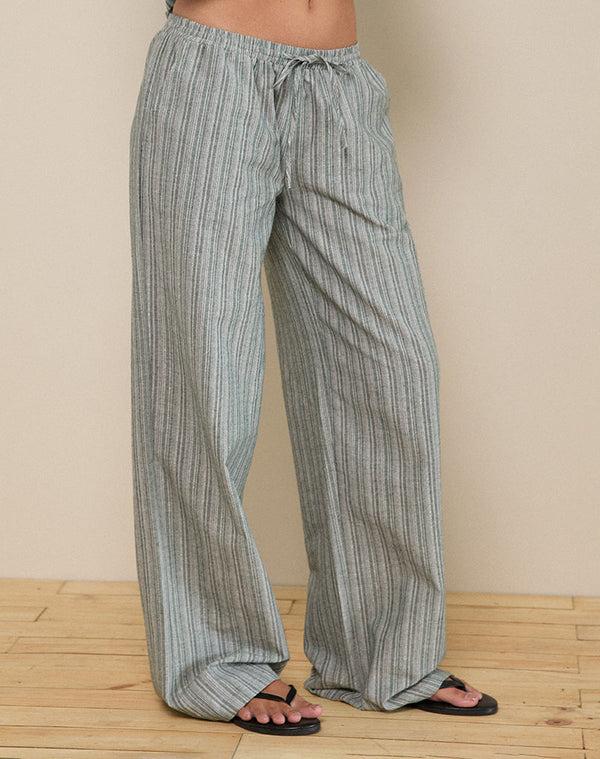 Motel Rocks Wasic Wide Leg Trouser In Green And White Stripe