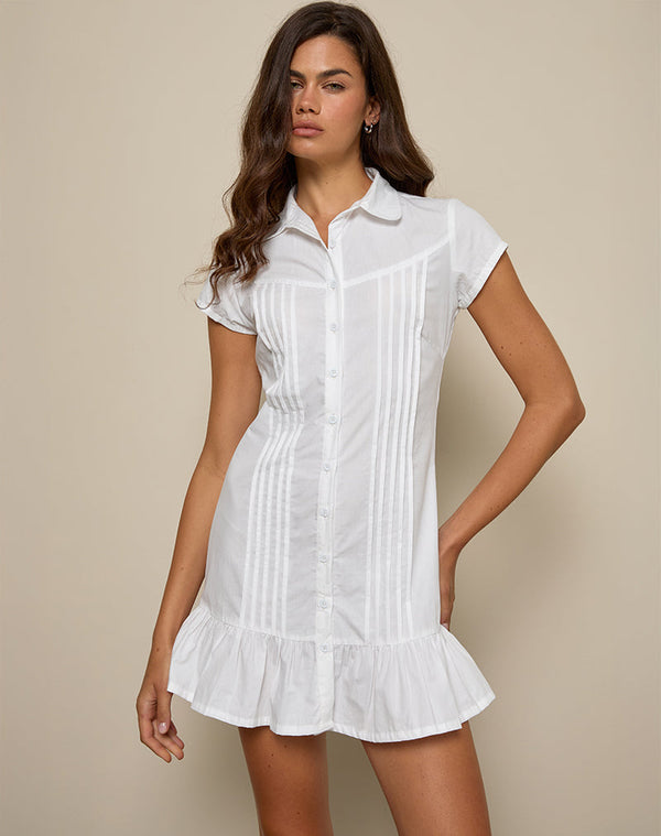 motel rocks Wilsey Mini Shirt Dress in Poplin White