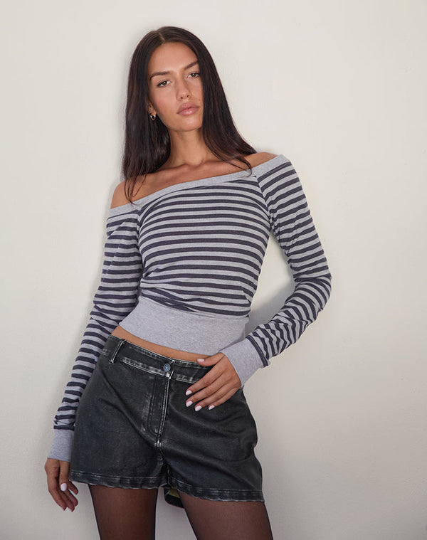 motel rocks Yacin Slouchy Top in Grey and Black Stripe