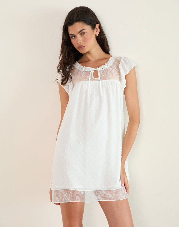 Motel Rocks Yagis Smock Mini Dress In Dobby Chiffon White Lace