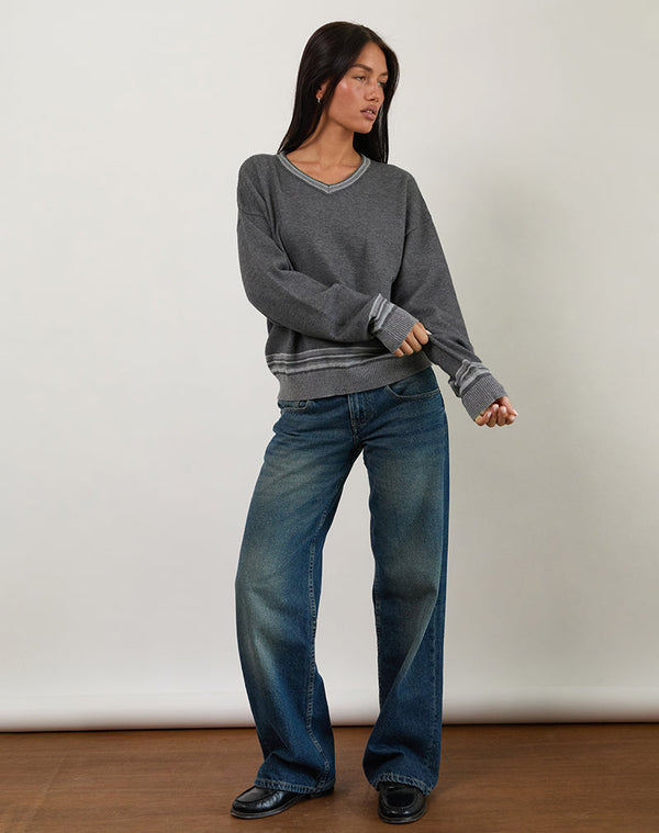 Motel Rocks Yarnia Slouchy V Neck Jumper In Charcoal