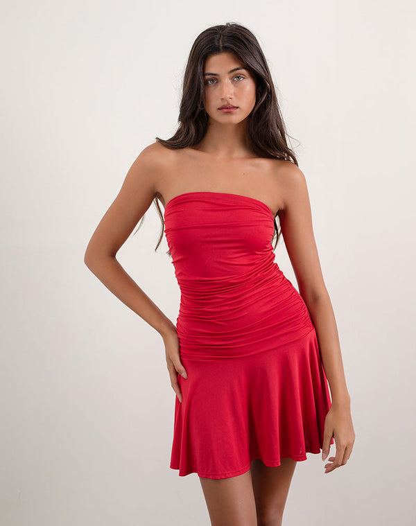 motel rocks Yasmin Bandeau Mini Dress in Slinky Red