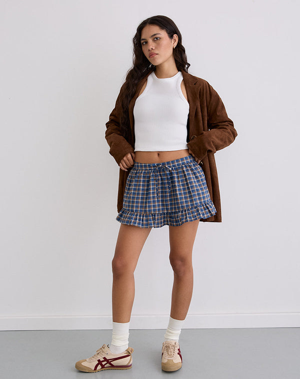 Motel Rocks Yasumi Mini Skirt In Medium Tartan Blue