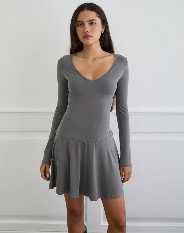 Motel Rocks Yauri Long Sleeve Mini Dress In Cupro Grey