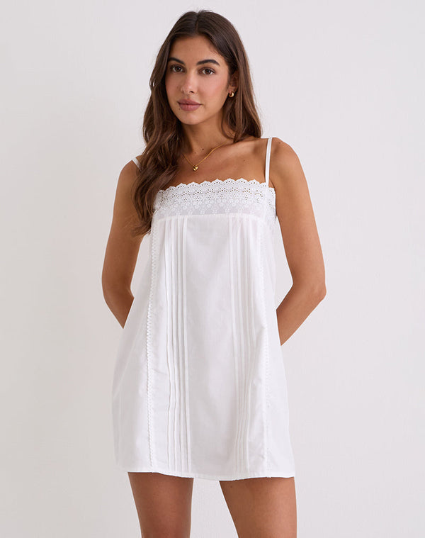 Motel Rocks Yoshiko Brodierie Trim Mini Dress In White