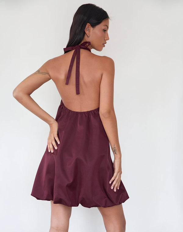 Motel Rocks Yusna Puffball Mini Dress In Dark Berry