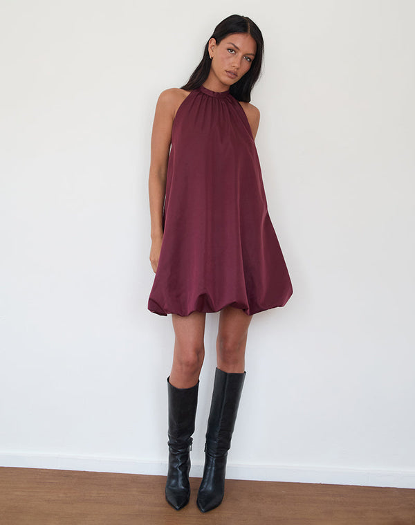 Motel Rocks Yusna Puffball Mini Dress In Dark Berry