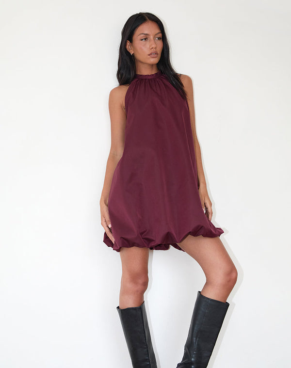motel rocks Yusna Puffball Mini Dress in Dark Berry