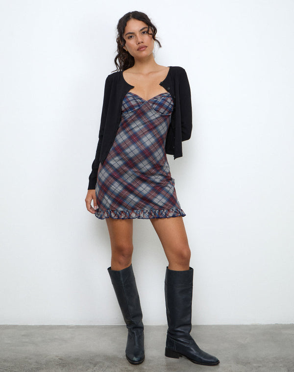 Motel Rocks Zeinari Mini Dress In Diagonal Check Navy