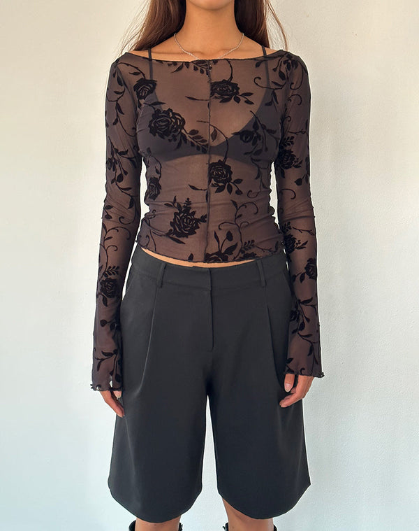 Motel Rocks Zerlin Unlined Long Sleeve Top In Rose Flock Black