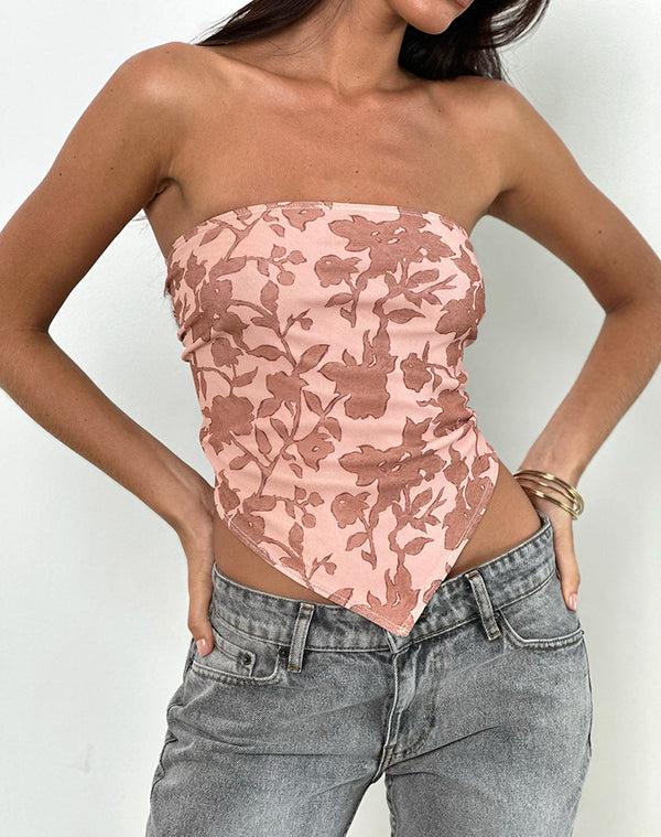 Motel Rocks Zirika Bandeau Top In Neutral Floral Print