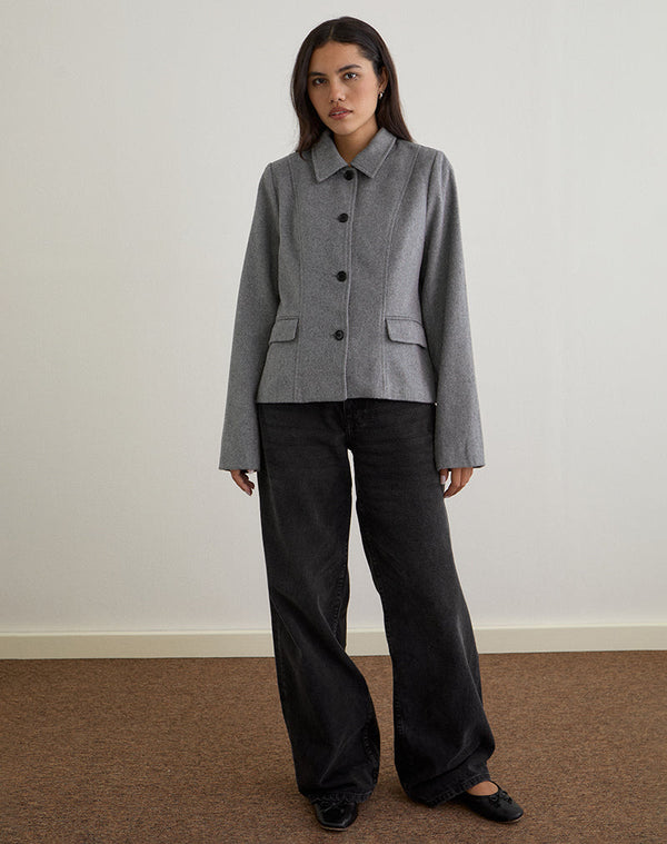 Motel Rocks Ziya Collared Button Up Jacket In Wool Grey