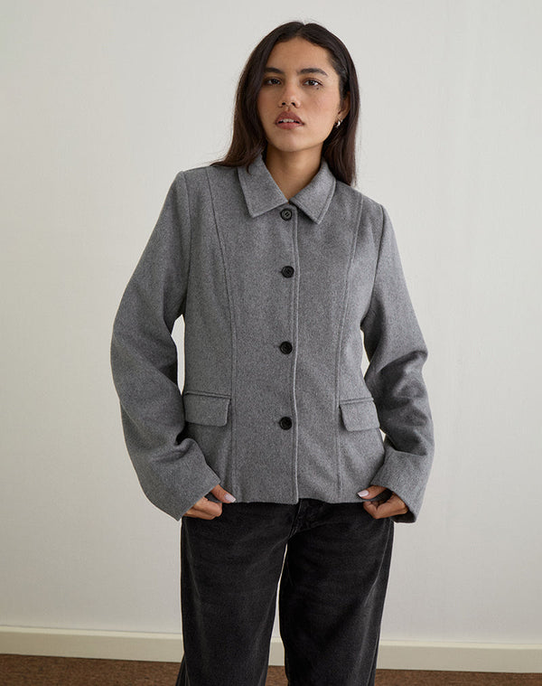 motel rocks Ziya Collared Button Up Jacket in Wool Grey