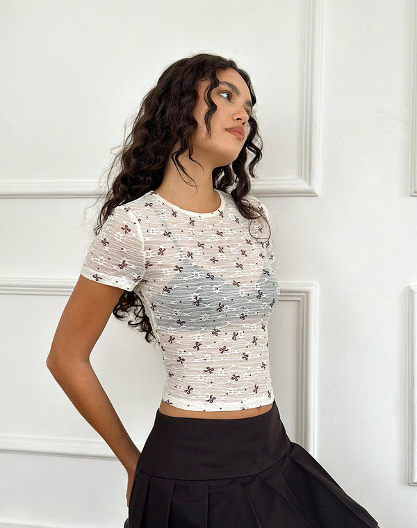 motel rocks Zorani Top in Unlined Ribbon Lace Ivory