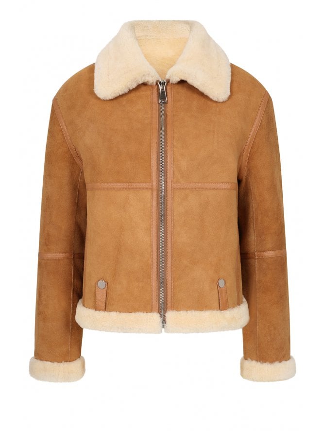 Muubaa Muubaa Agatha Suede Finish Zip Front Shearling Jkt