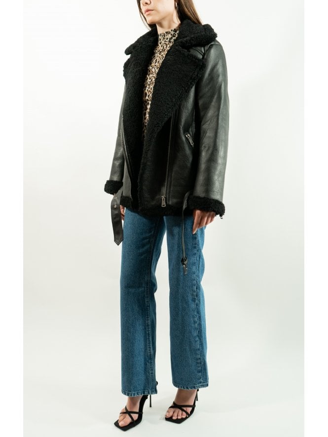 Muubaa Muubaa Amelia Leather Finish Shearling Aviator