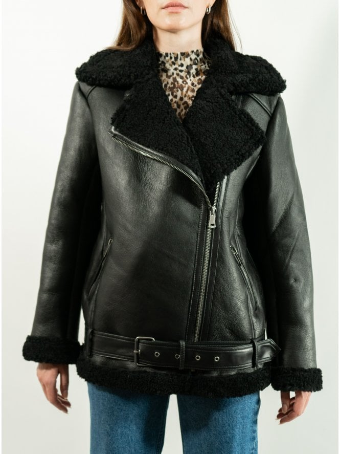 muubaa Muubaa Amelia Leather Finish Shearling Aviator