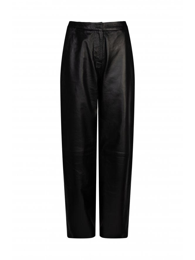 Muubaa Muubaa Anna Wide Leg Raw Hem Leather Trousers