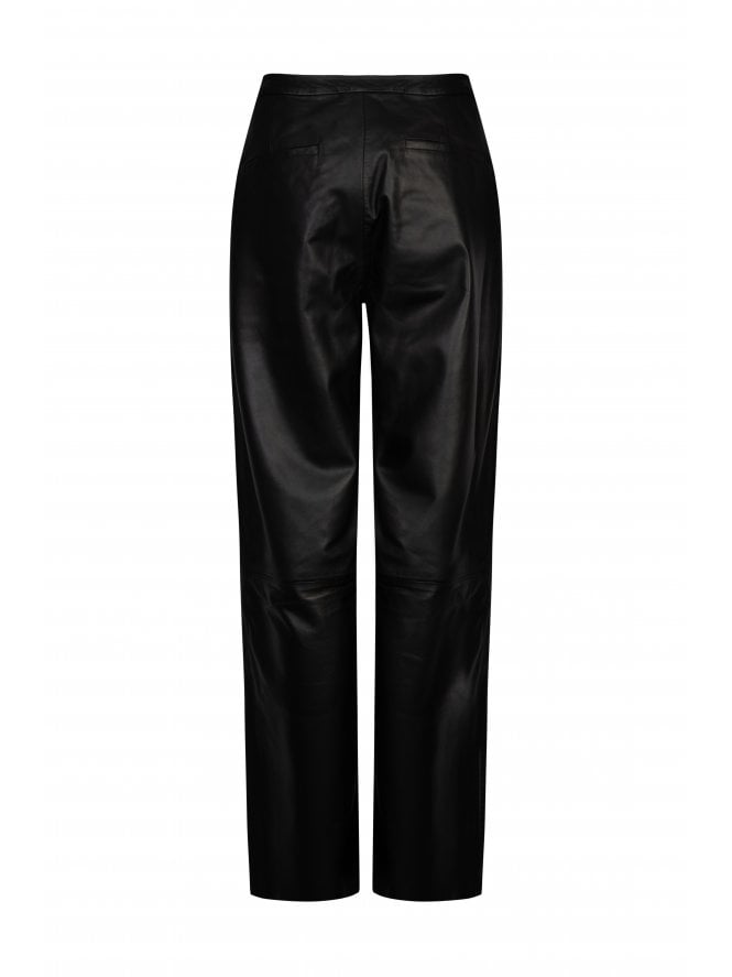 Muubaa Muubaa Anna Wide Leg Raw Hem Leather Trousers