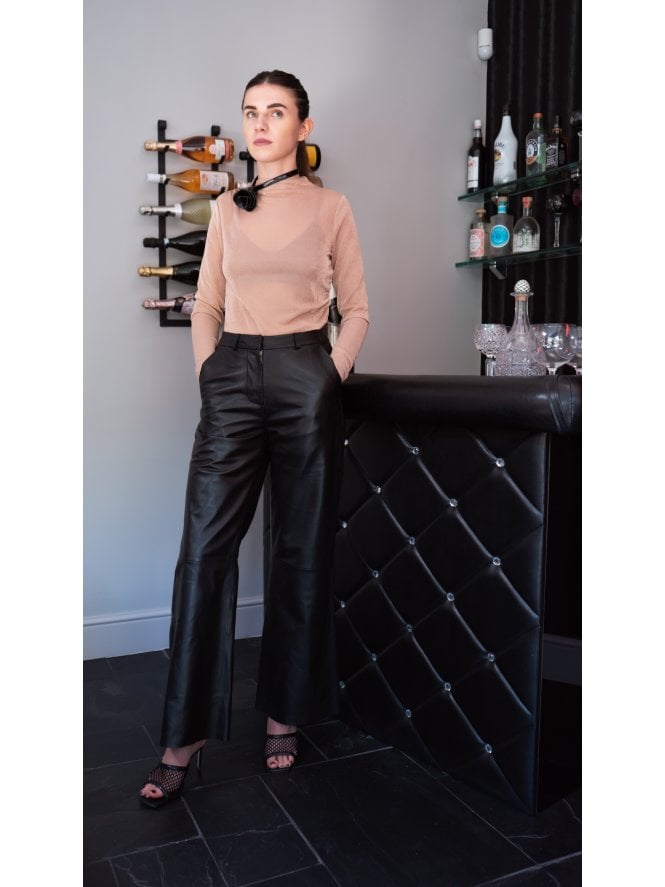 muubaa Muubaa Anna Wide Leg Raw Hem Leather Trousers