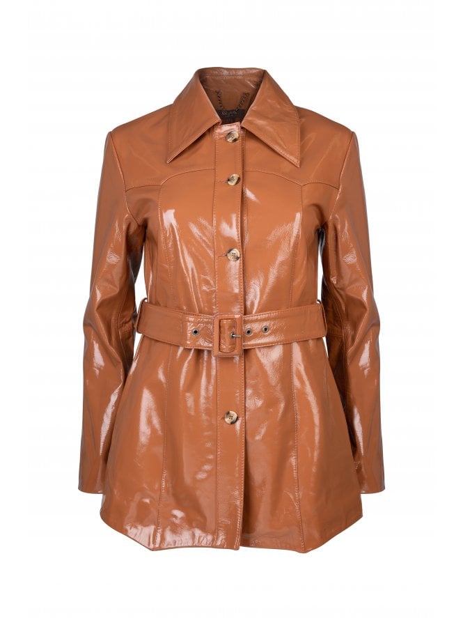 muubaa Muubaa Astrid Retro Collar Belted Patent Leather Jacket