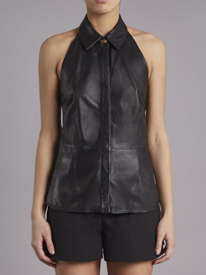 muubaa Muubaa Bellanca Black Leather Halter Neck Shirt