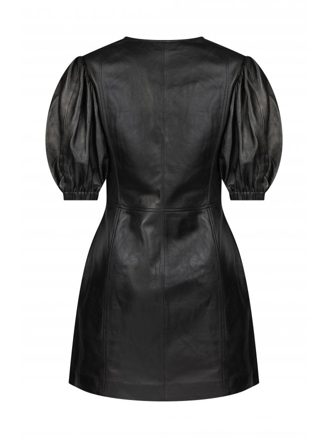 Muubaa Muubaa Black Volume Sleeve Leather Mini Dress