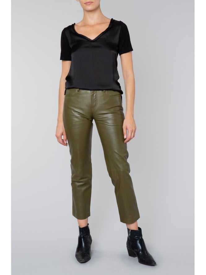 Muubaa Muubaa Blake Olive High Waist Leather Trousers