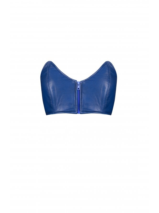 Muubaa Muubaa Blue Cropped Zip Front Leather Bodice
