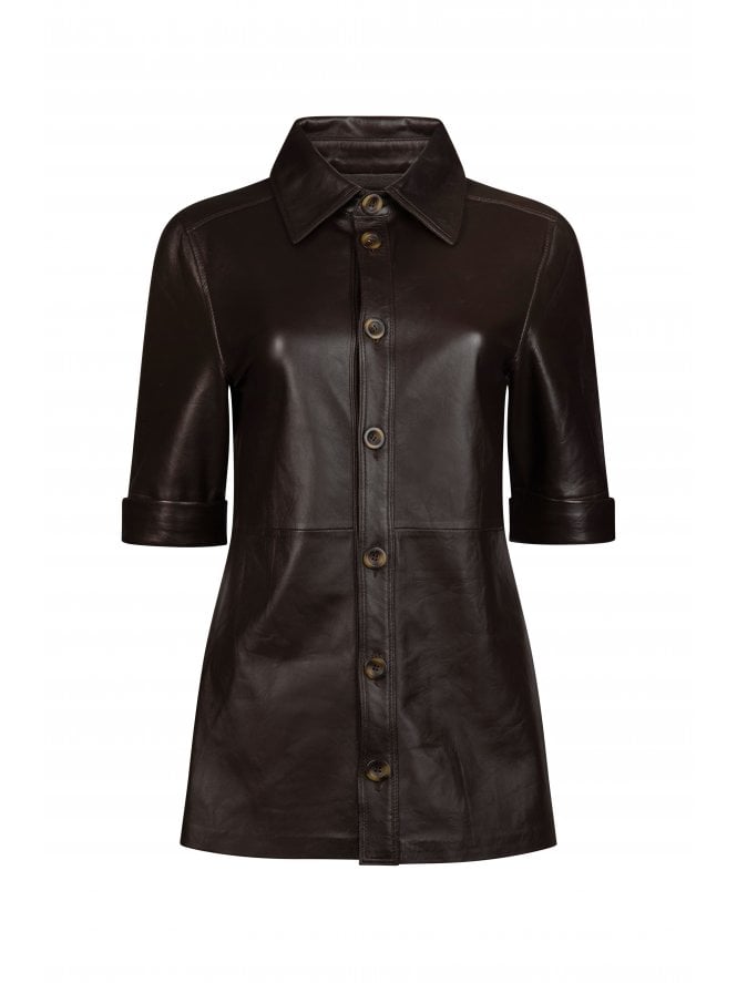 Muubaa Muubaa Chocolate Horn Button Fitted Leather Shirt