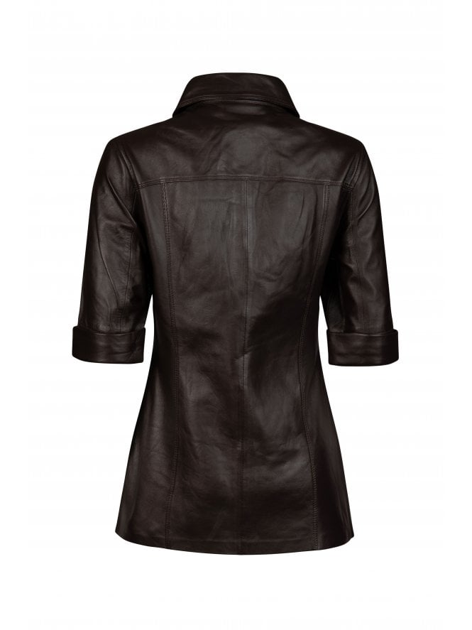 Muubaa Muubaa Chocolate Horn Button Fitted Leather Shirt