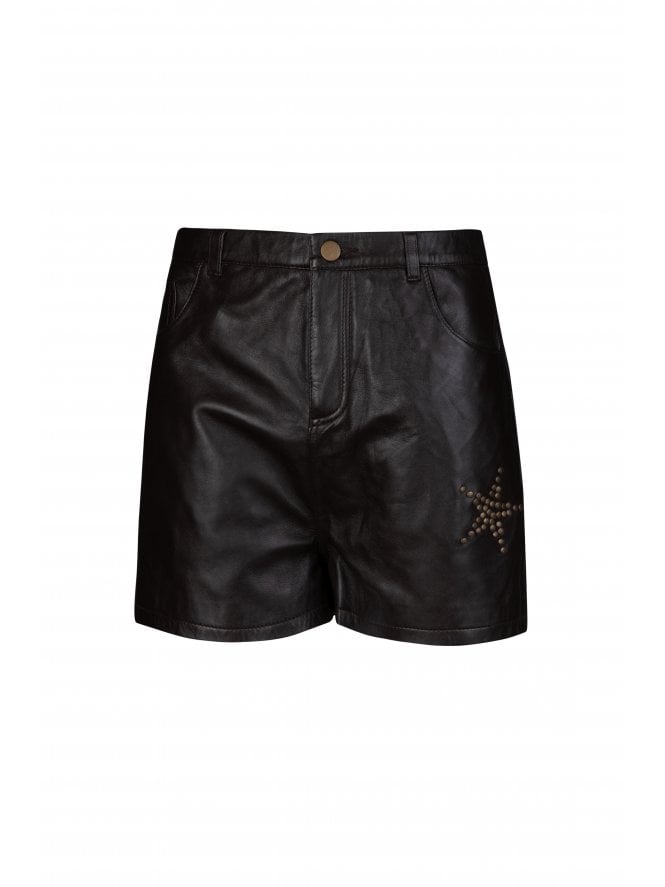 Muubaa Muubaa Chocolate Star Stud Detail Leather Shorts