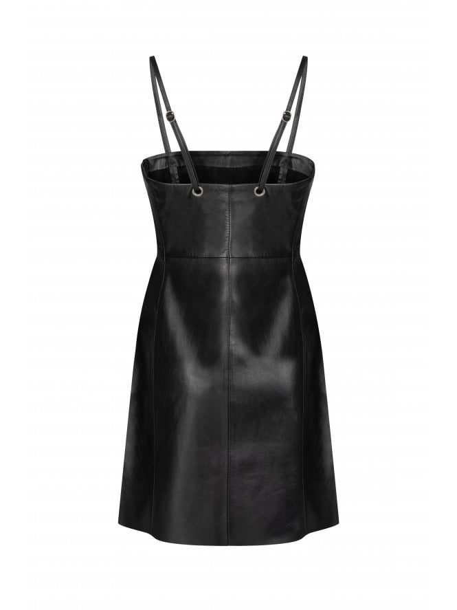 Muubaa Muubaa Fitted SQ Neck Leather Mini Dress W Split