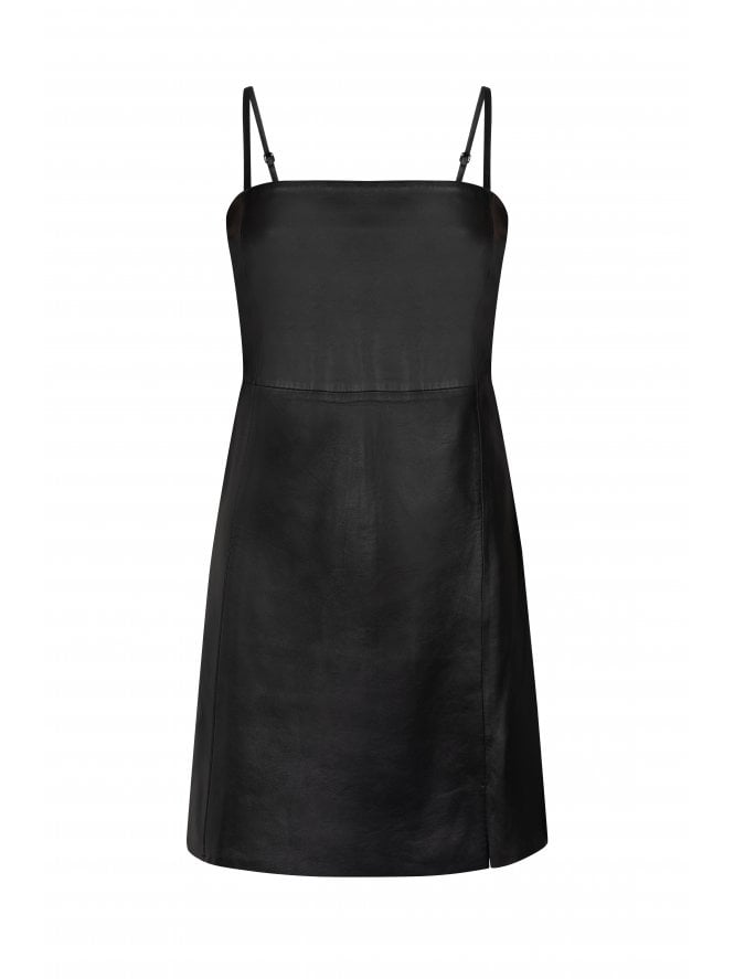 muubaa Muubaa Fitted SQ Neck Leather Mini Dress W Split