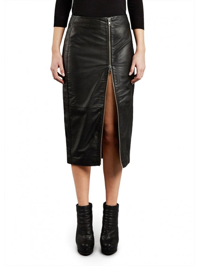Muubaa Muubaa Jowett Longline Pencil Black Leather Skirt