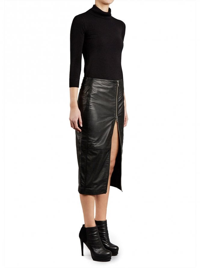 muubaa Muubaa Jowett Longline Pencil Black Leather Skirt