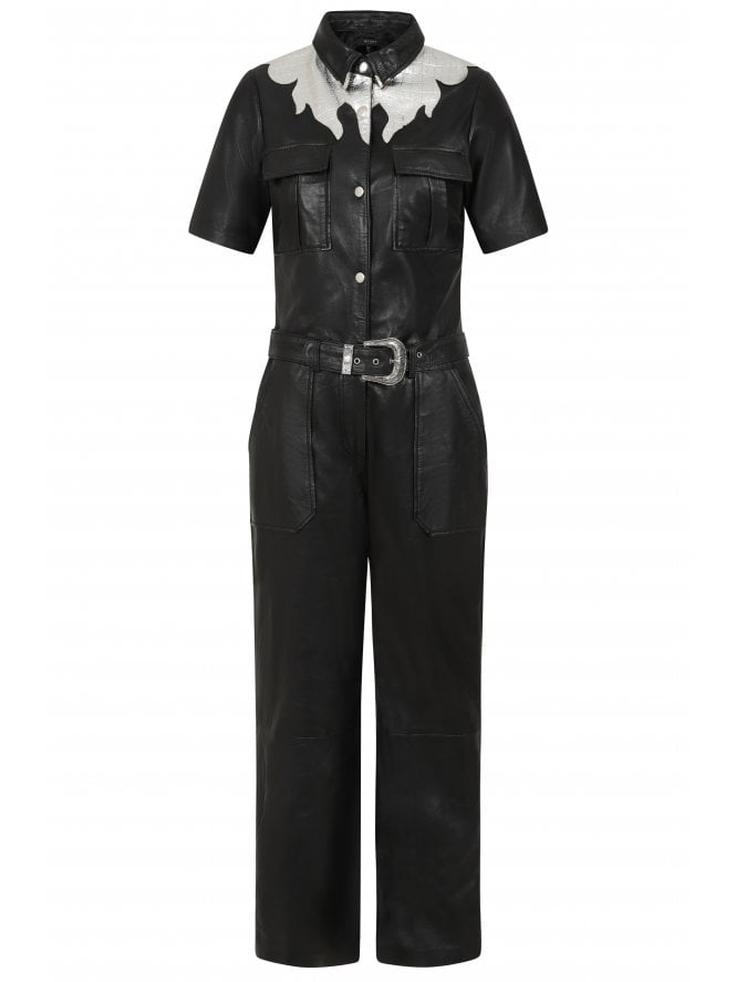 Muubaa Muubaa Marylou Western Applique Leather Jumpsuit