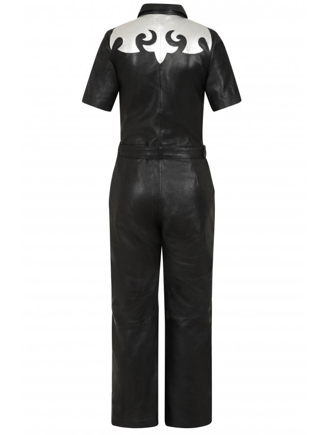 Muubaa Muubaa Marylou Western Applique Leather Jumpsuit